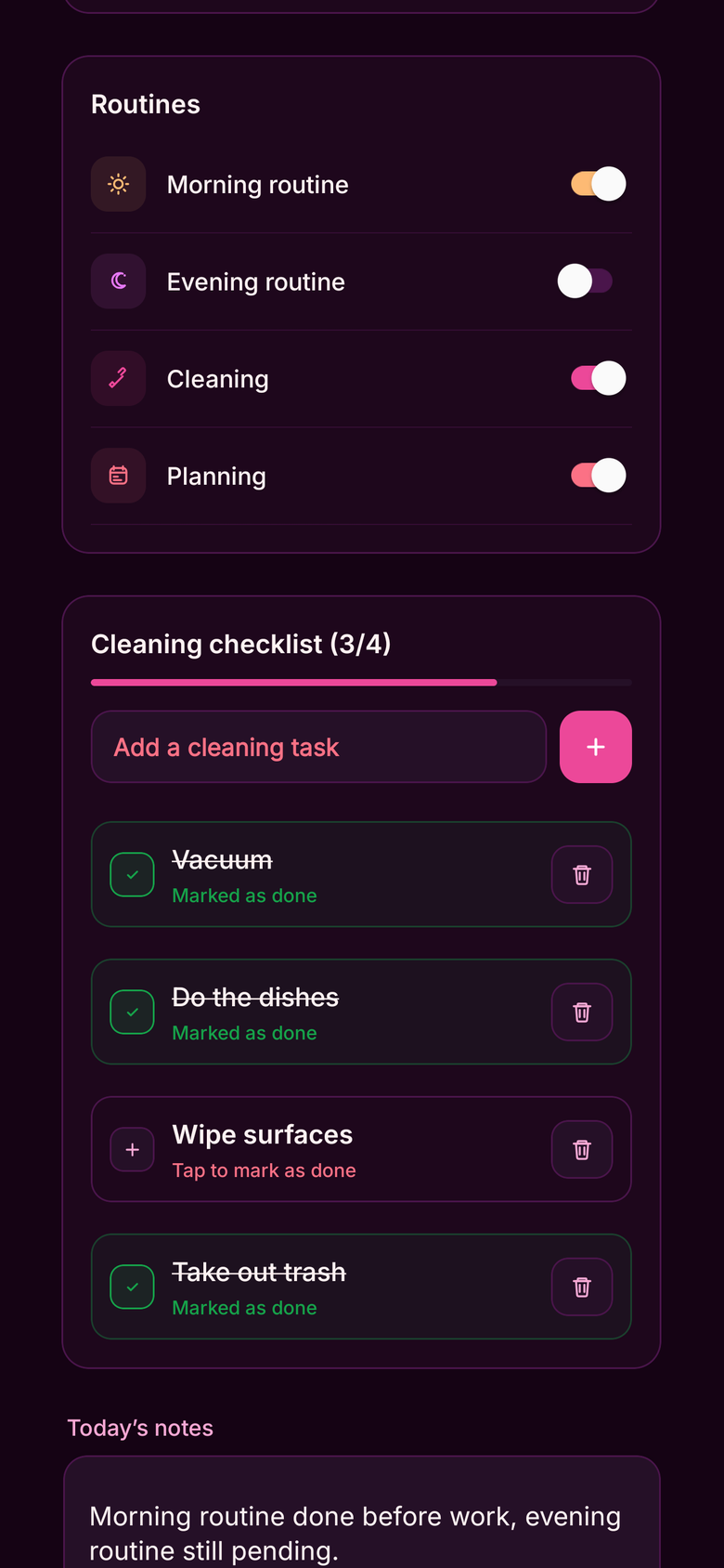 Frisk Health-journal med energinivå, rutiner og sjekkliste