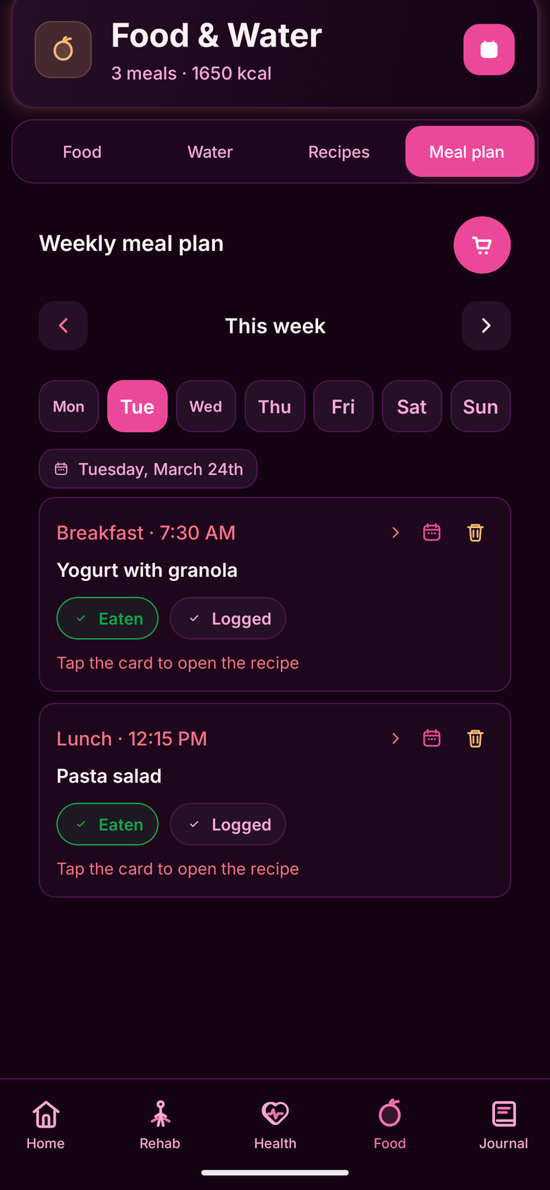 Frisk Health ukentlig måltidsplan
