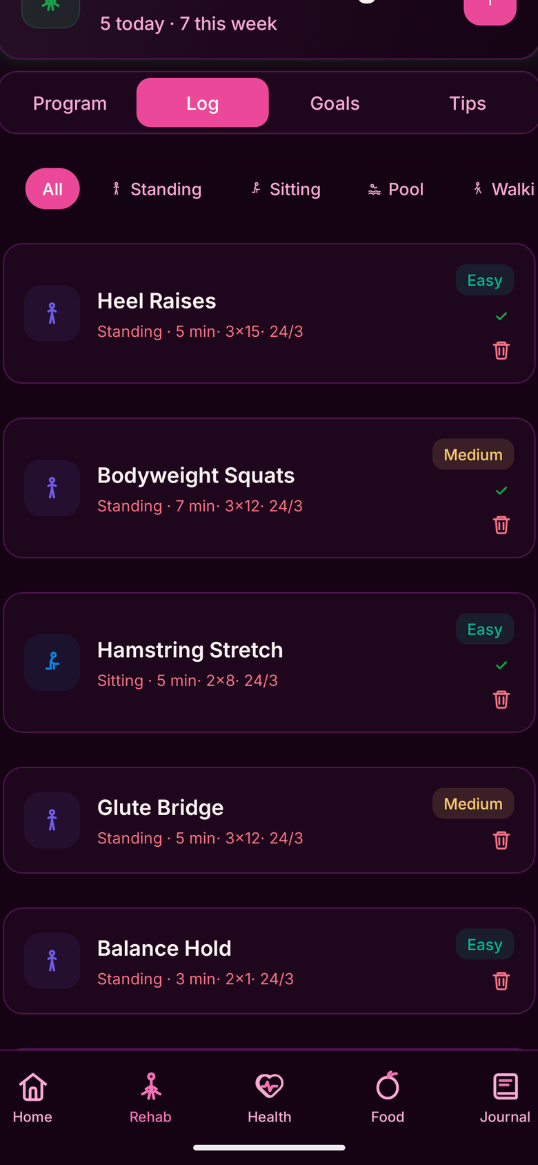 Frisk Health rehab- og treningsprogramliste