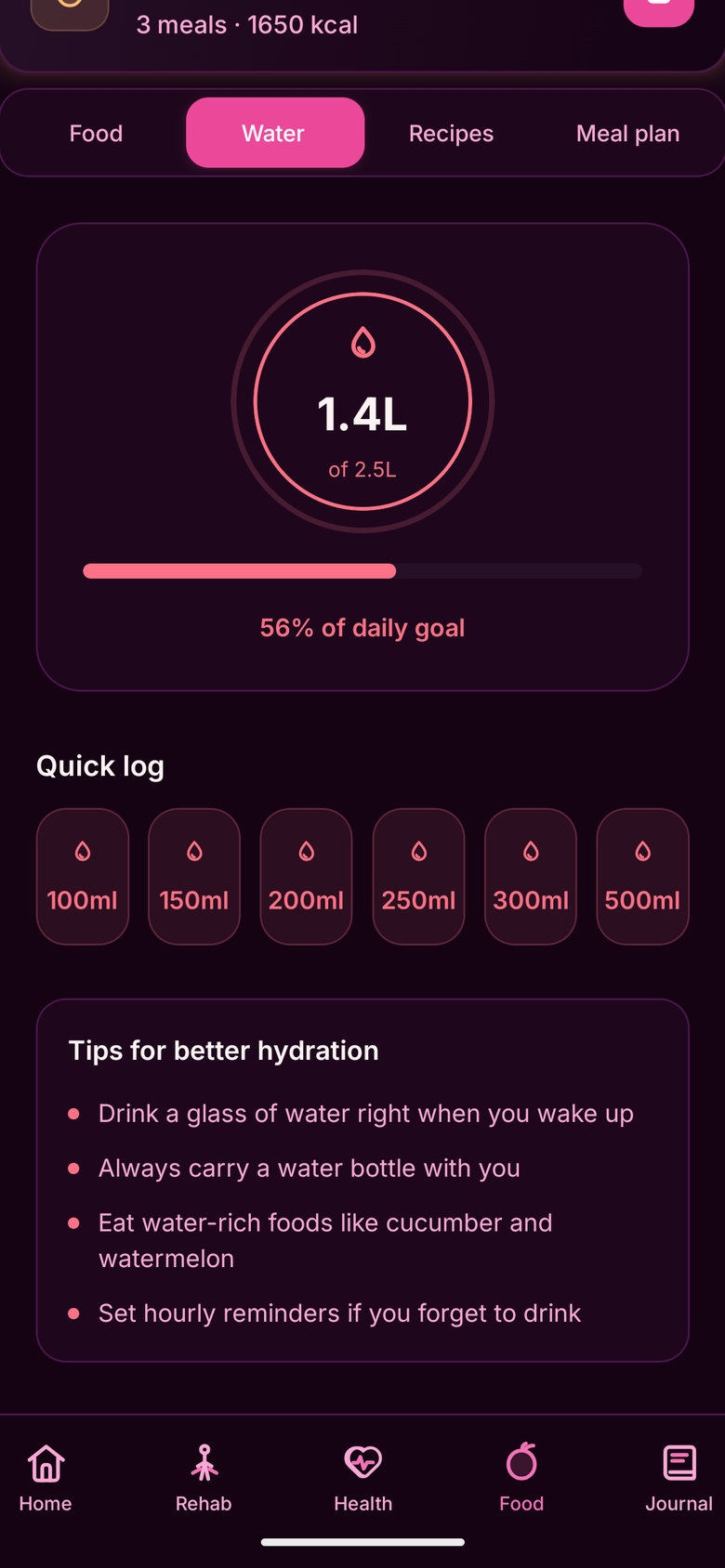 Frisk Health vannsporing med daglig mål